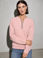 European And American Zipper Sweater Women's Coat Cardigan in Pink - adjusting view