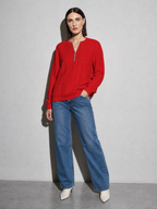 European And American Zipper Sweater Women's Coat Cardigan in Red - main view