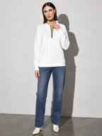 European And American Zipper Sweater Women's Coat Cardigan in White And Black Zipper - adjusting view