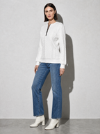 European And American Zipper Sweater Women's Coat Cardigan in White And Black Zipper - main view