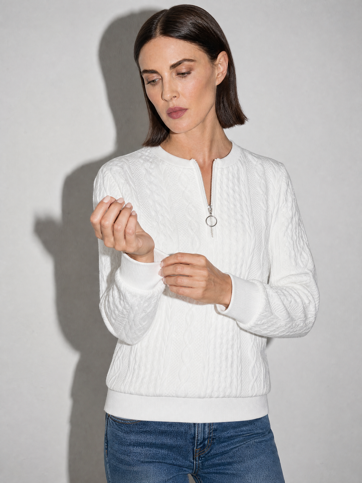 European And American Zipper Sweater Women's Coat Cardigan in White White Zipper - adjusting view