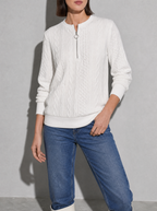 European And American Zipper Sweater Women's Coat Cardigan in White White Zipper - bust to thigh view