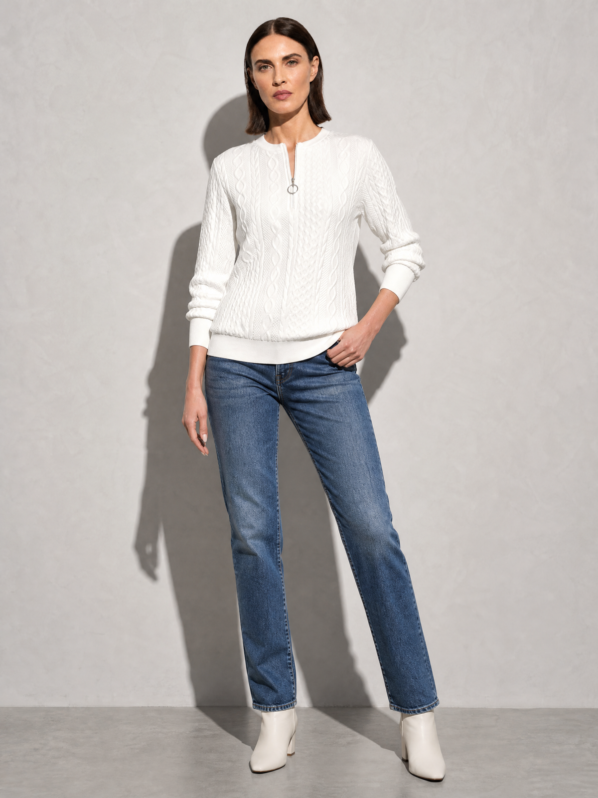 European And American Zipper Sweater Women's Coat Cardigan in White White Zipper - main view