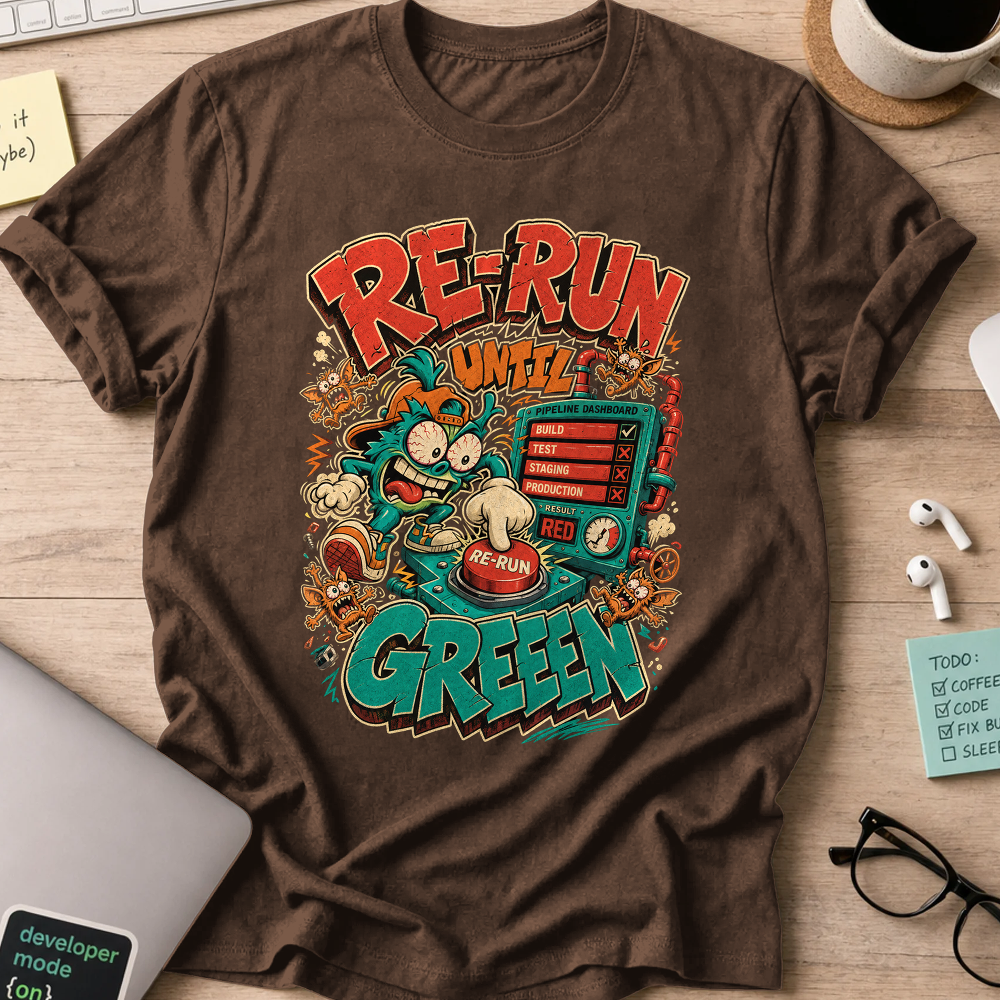 Rerun Until Green Shirt — Dark Chocolate