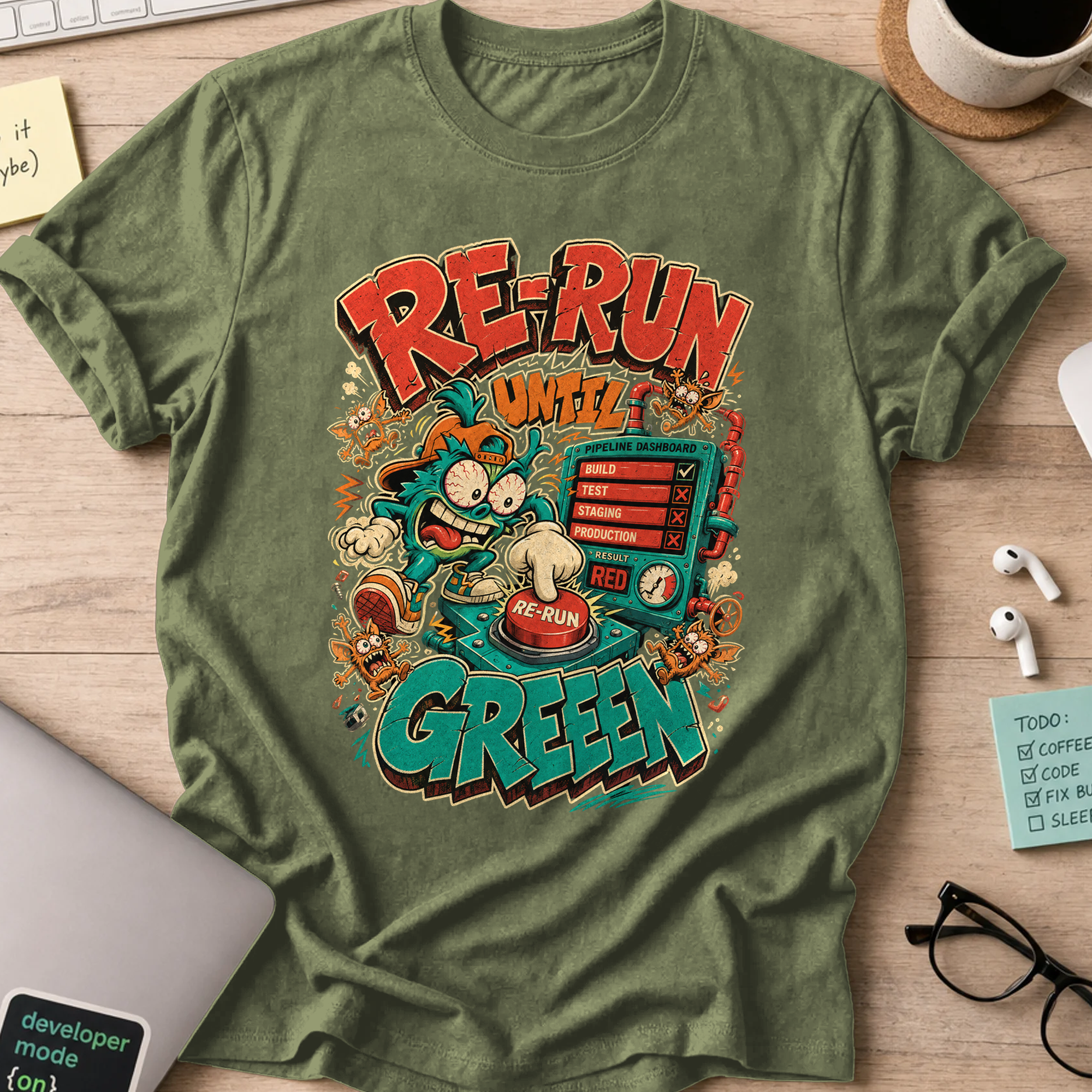 Rerun Until Green Shirt — Military Green
