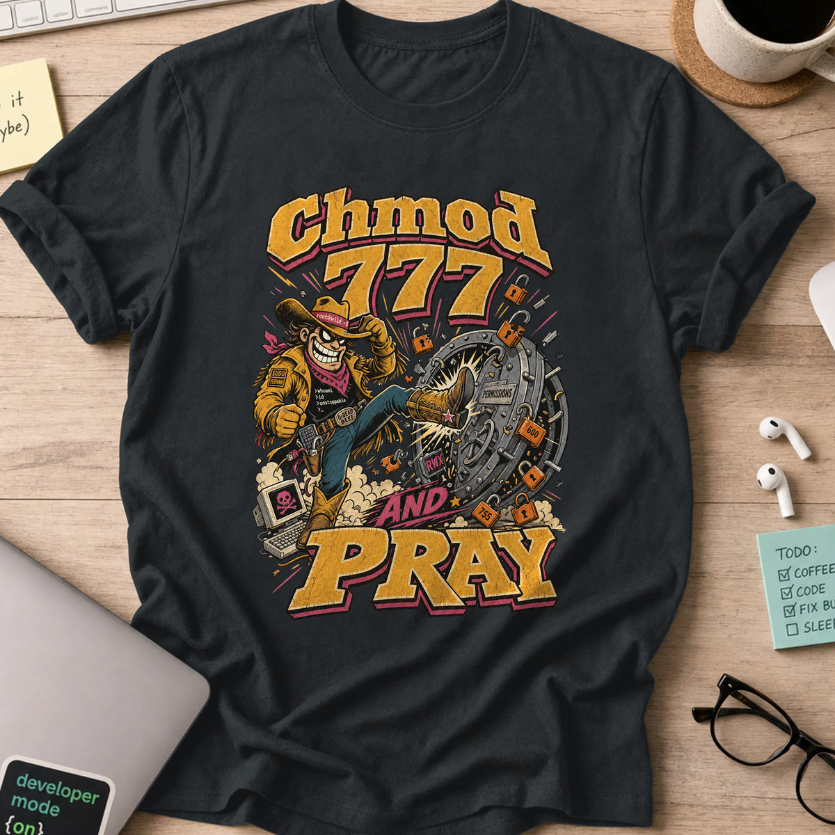 Chmod 777 and Pray Shirt — Black