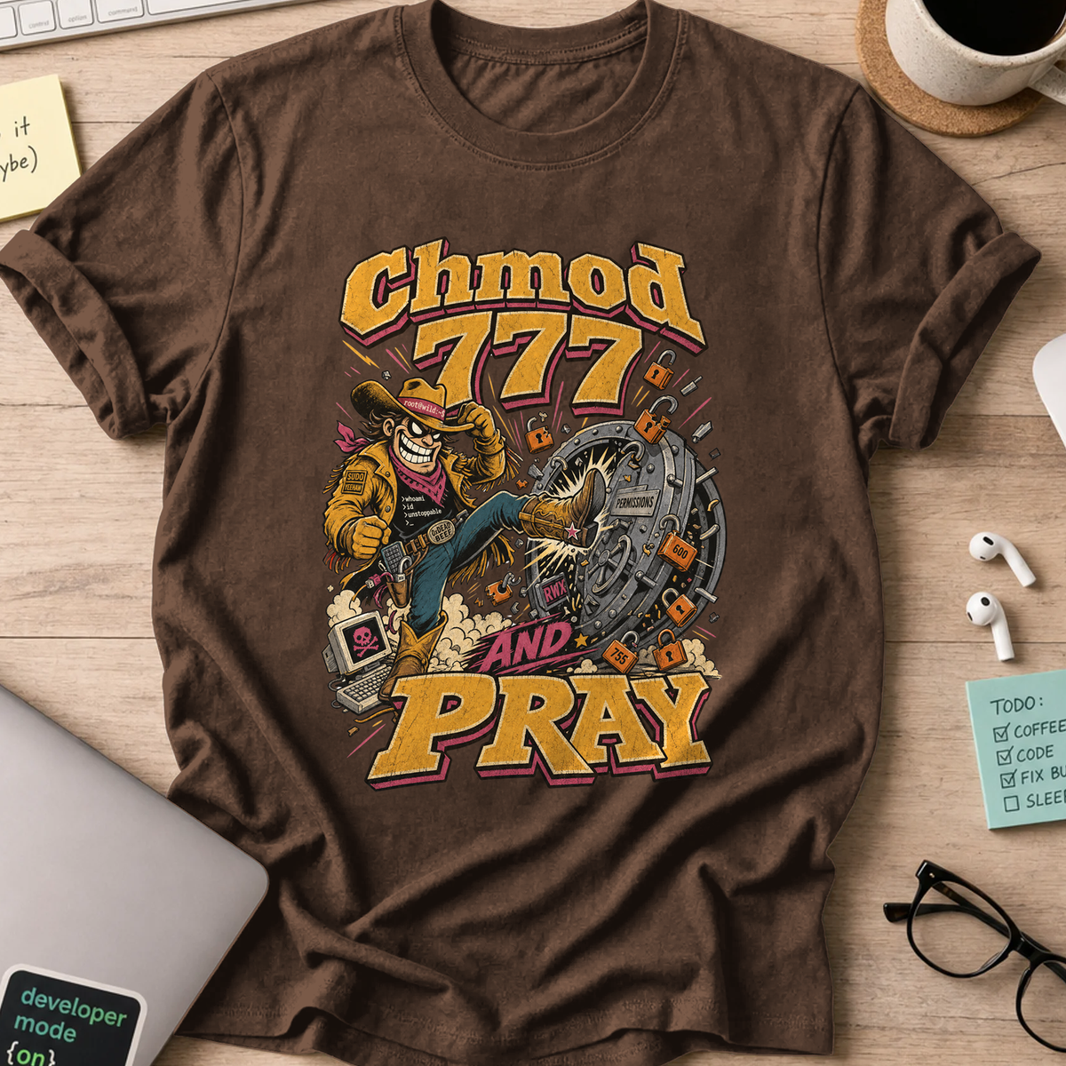 Chmod 777 and Pray Shirt — Dark Chocolate