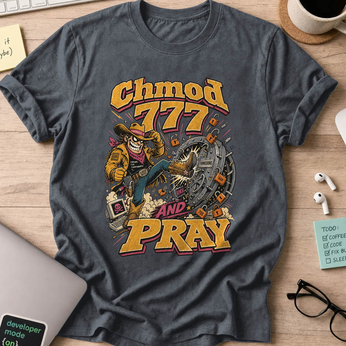 Chmod 777 and Pray Shirt — Dark Heather