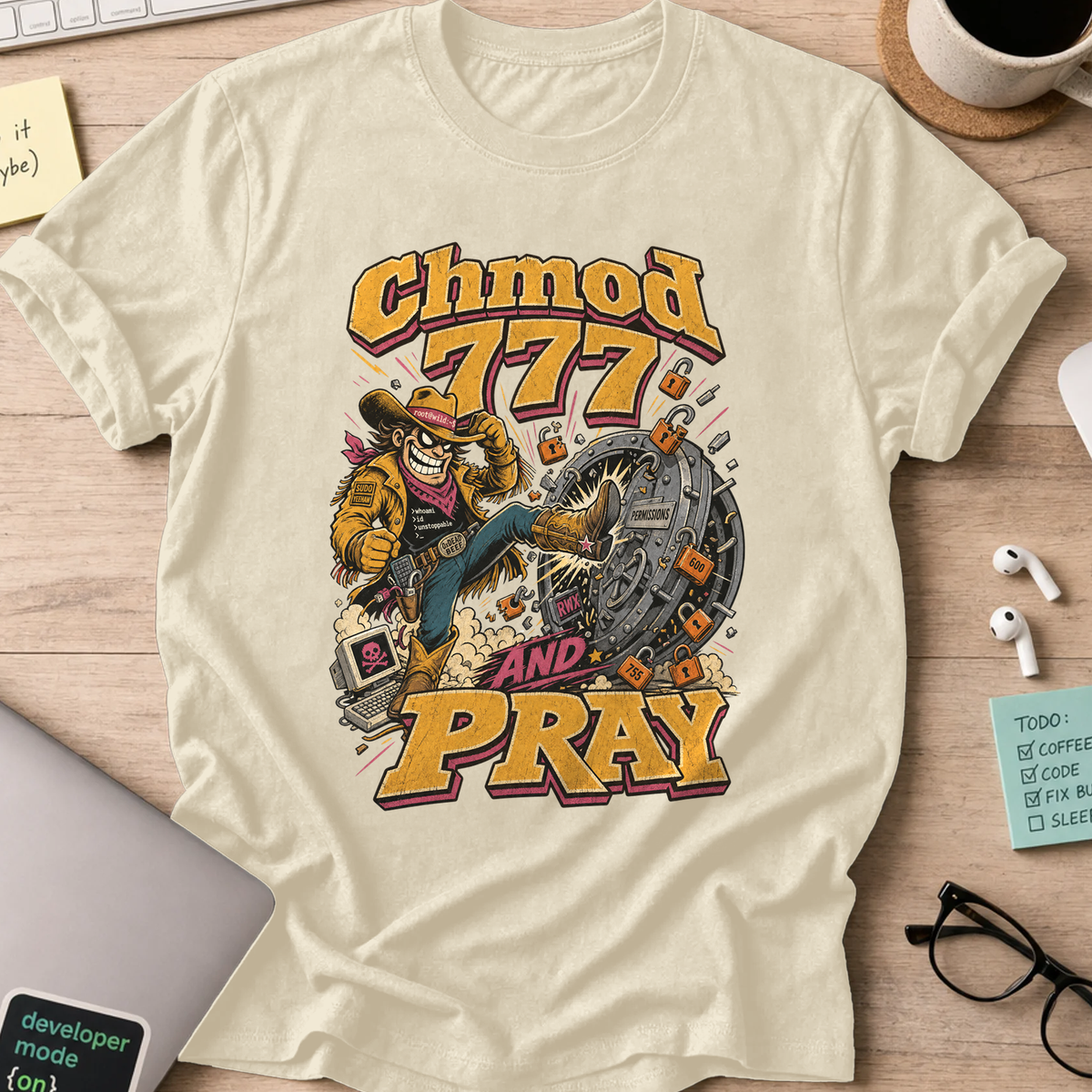 Chmod 777 and Pray Shirt — Natural