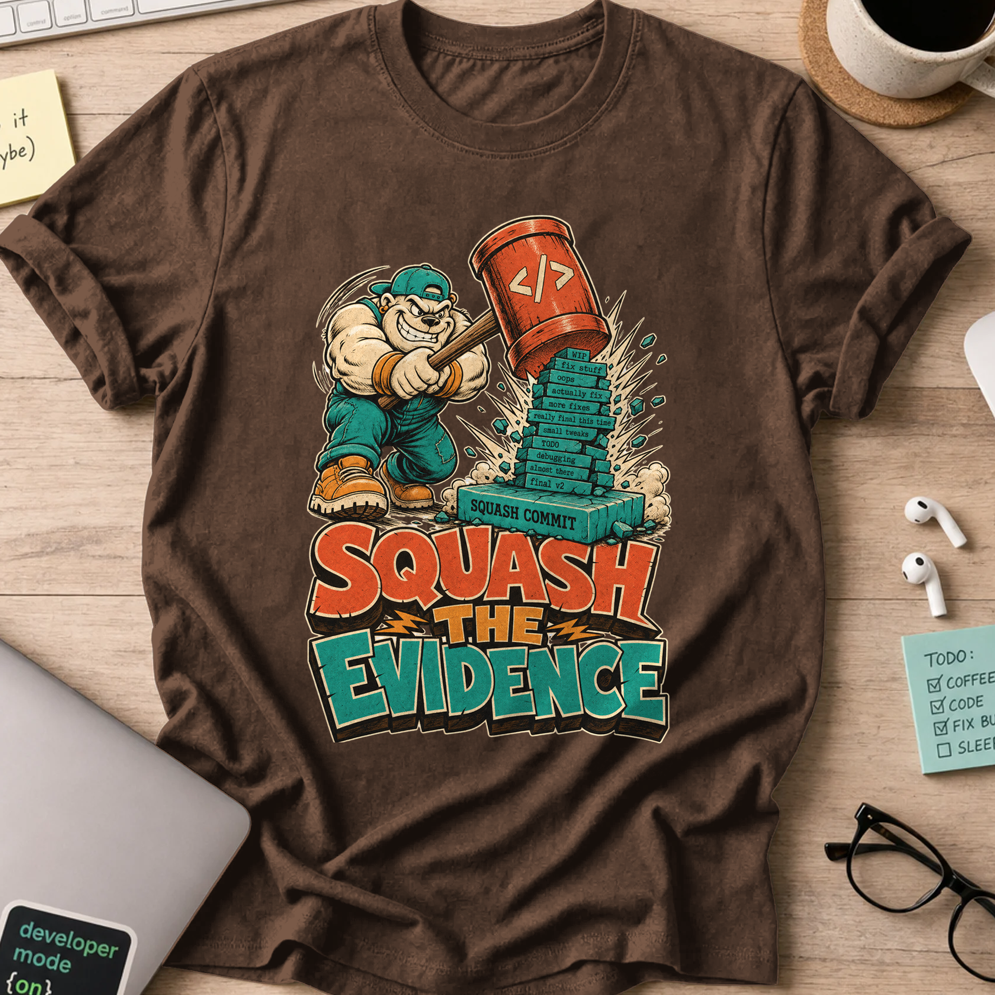 Squash the Evidence Shirt — Dark Chocolate