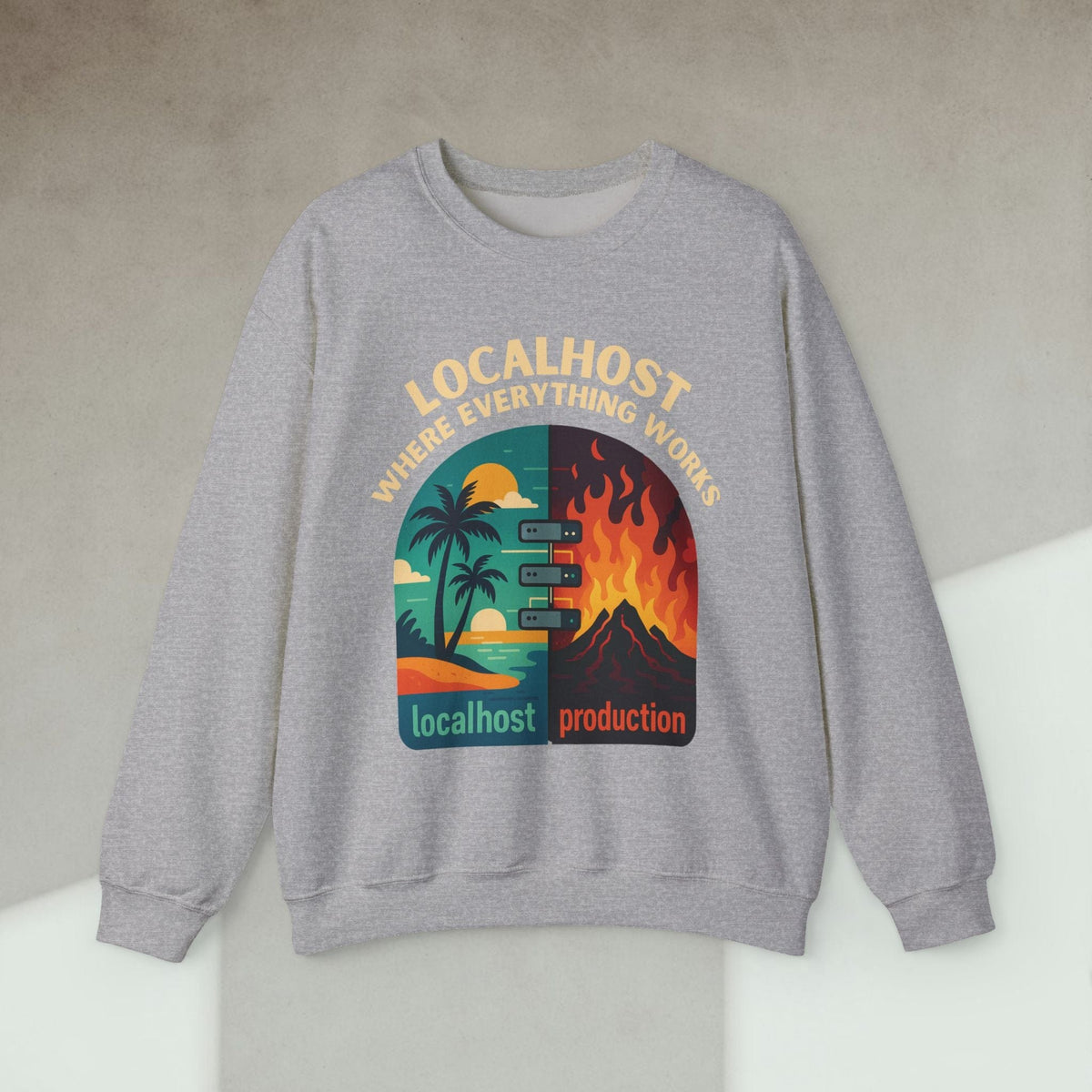 Code Culture localhost vs production sweatshirt funny programmer Sweatshirt in S — Code Culture developer clothing