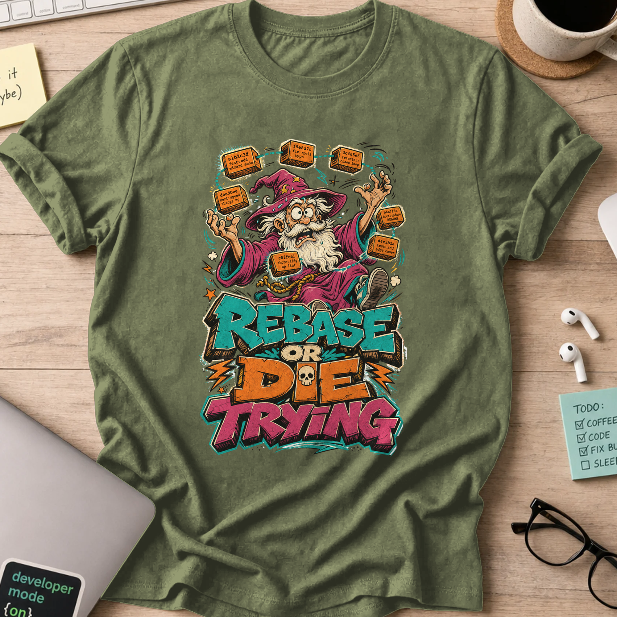 Rebase or Die Trying Shirt — Military Green