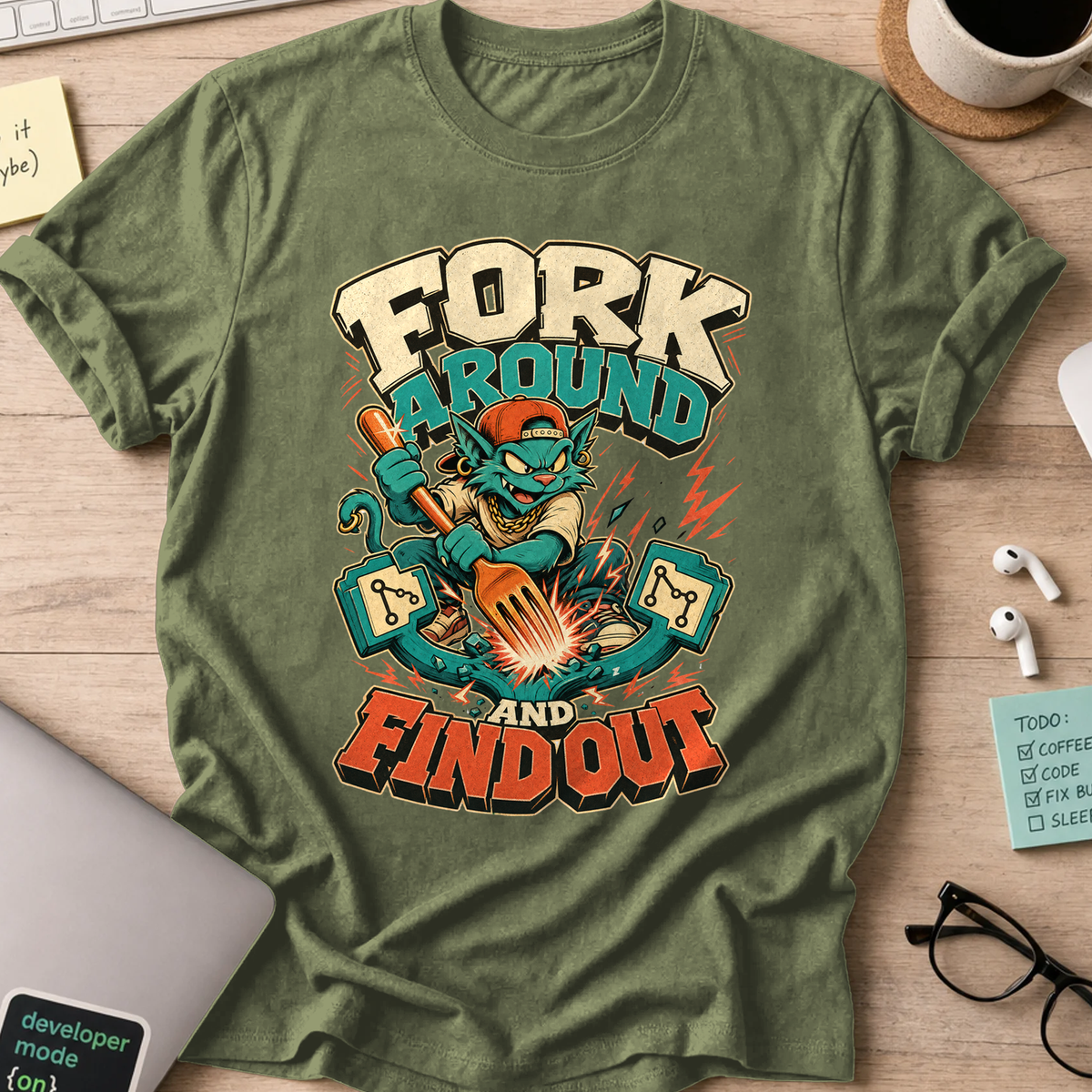 Fork Around and Find Out Shirt — Military Green
