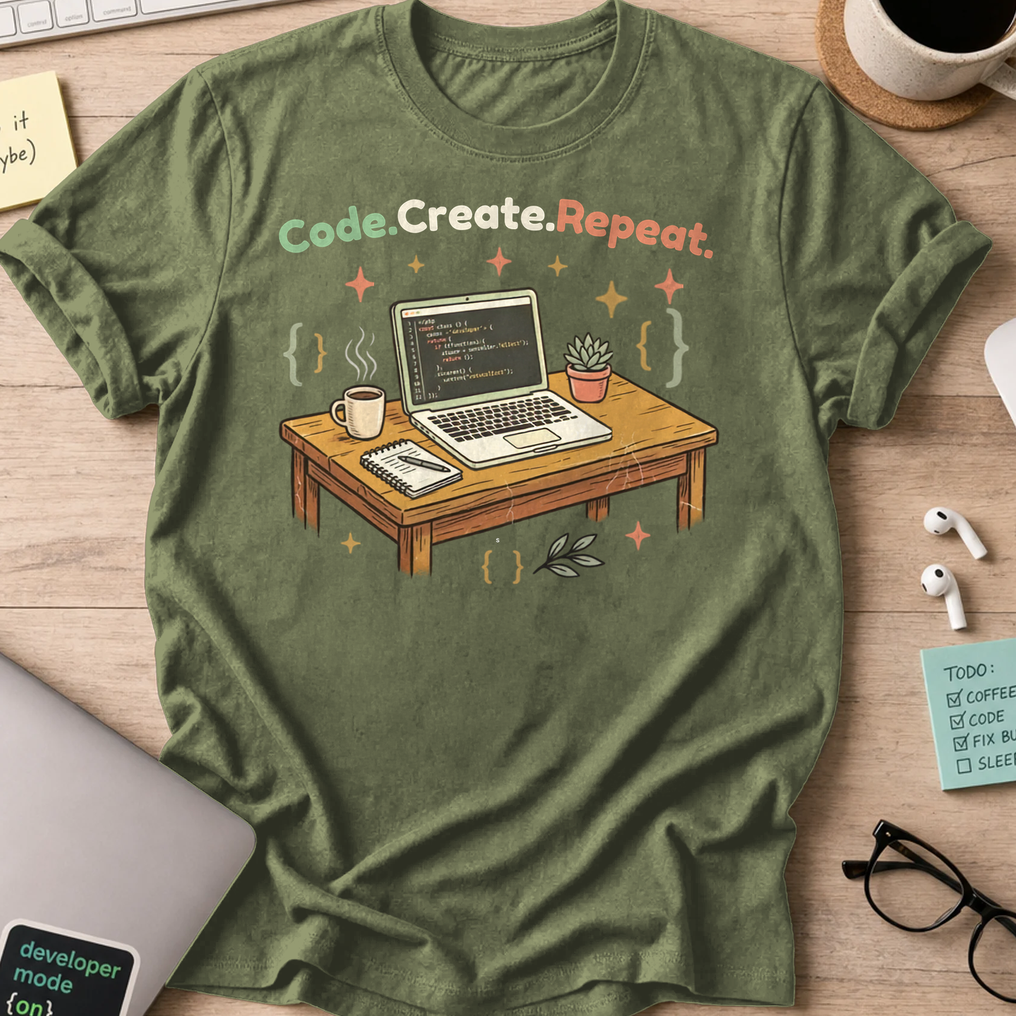 Code Create Repeat Shirt — Military Green