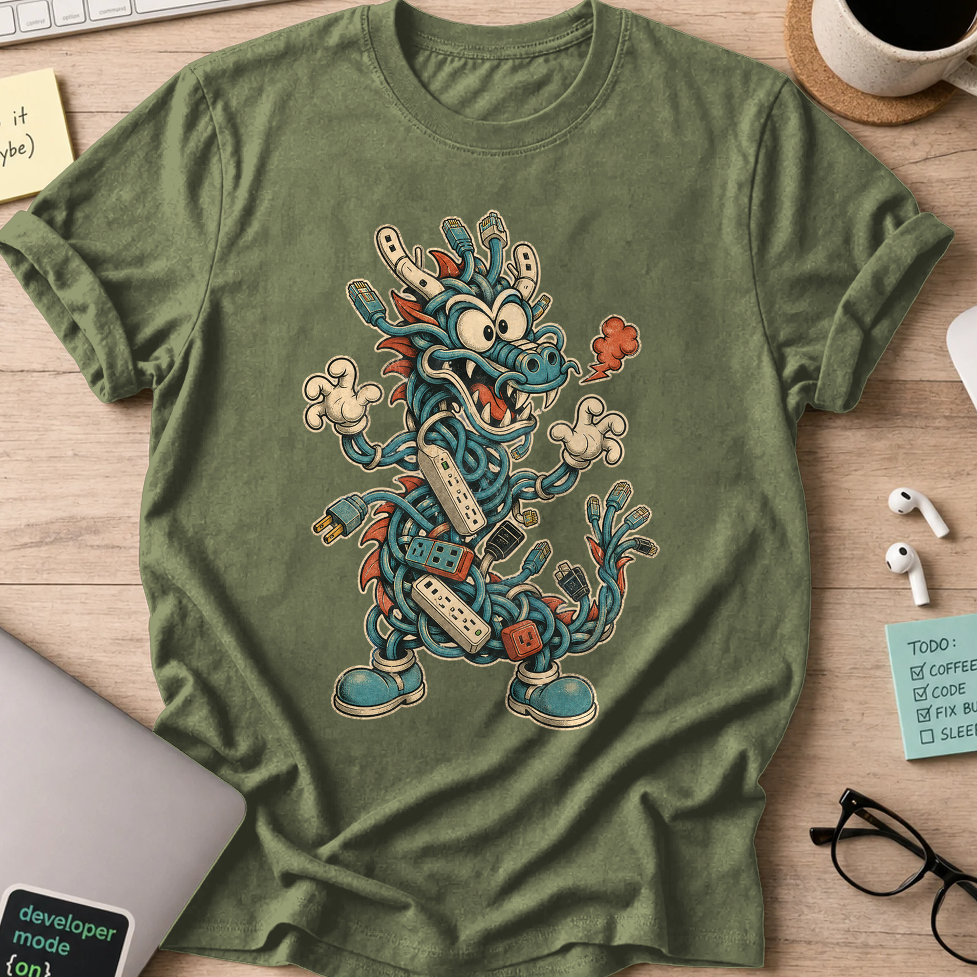 Cable Nest Monster Shirt — Military Green