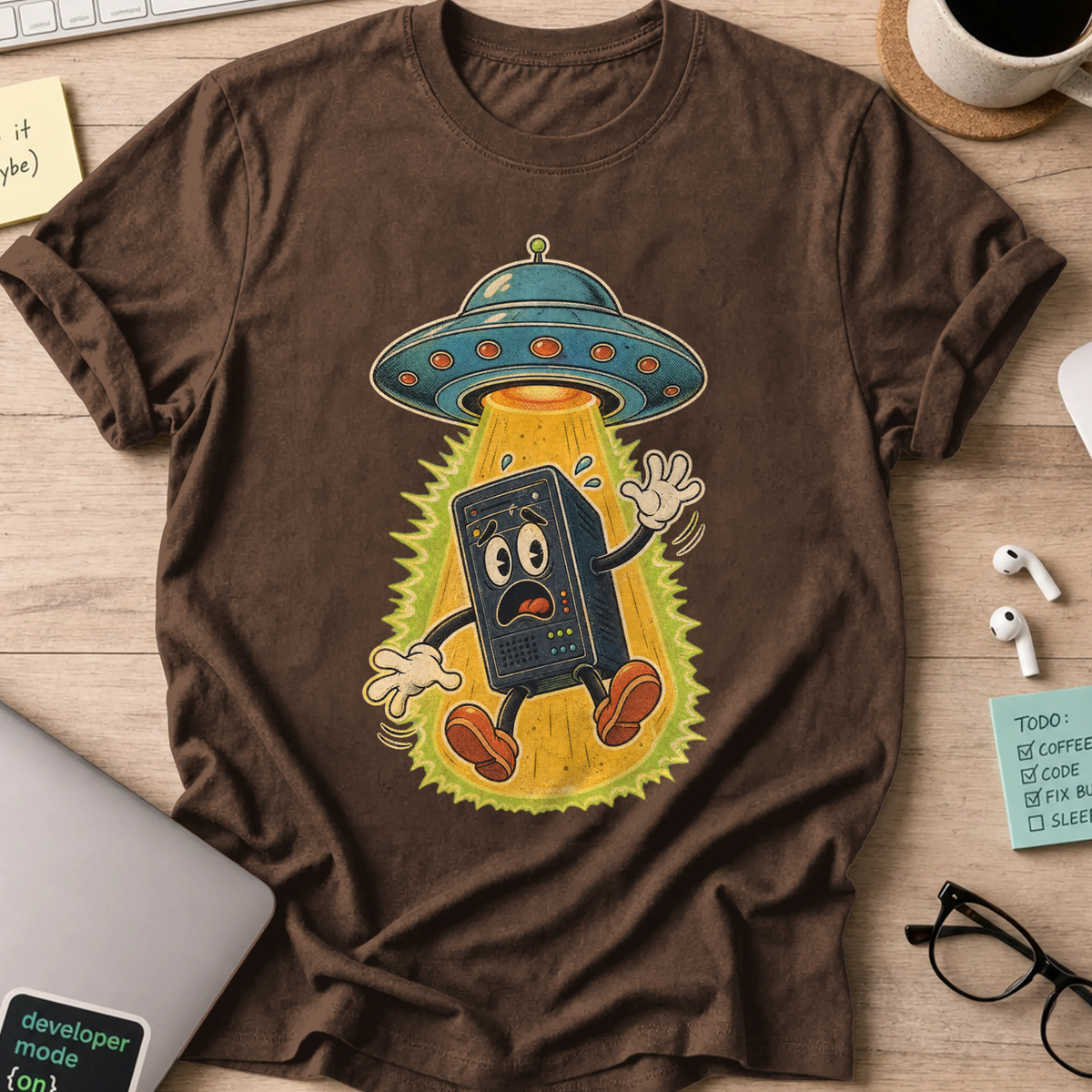 Abducted Server Shirt — Dark Chocolate