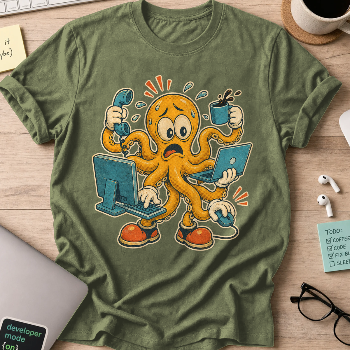 Overloaded Octopus Shirt — Military Green