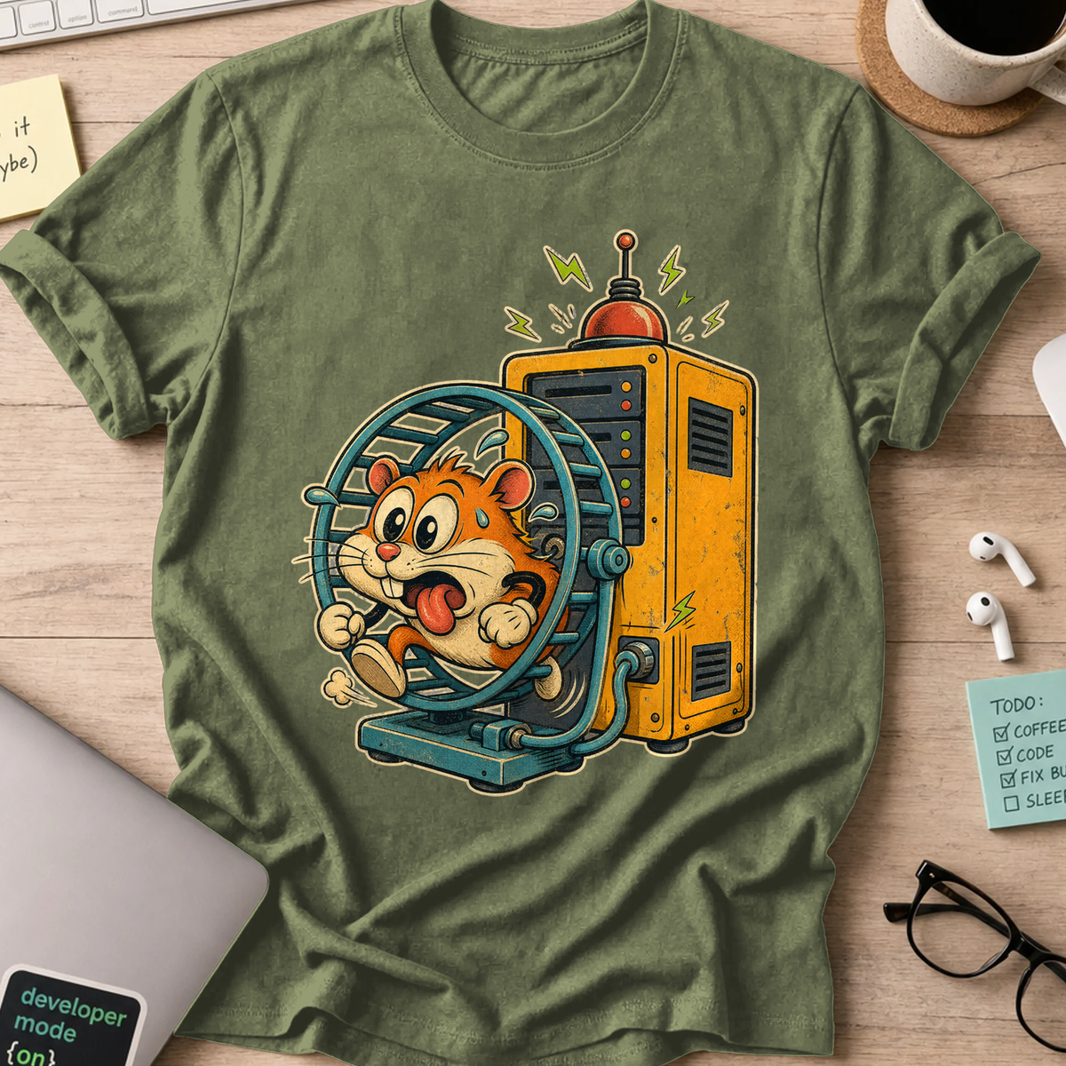 Hamster Wheel Server Shirt — Military Green