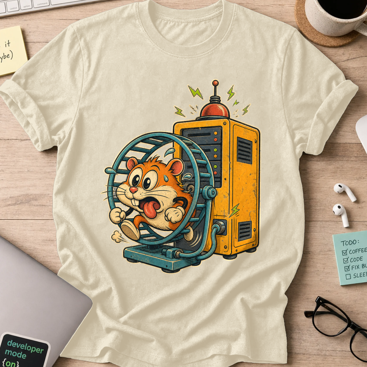 Hamster Wheel Server Shirt — Natural
