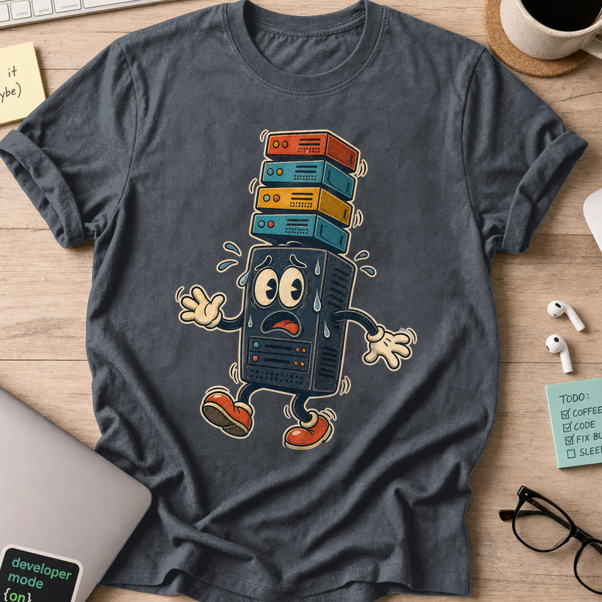 Server Stack Panic Shirt — Dark Heather