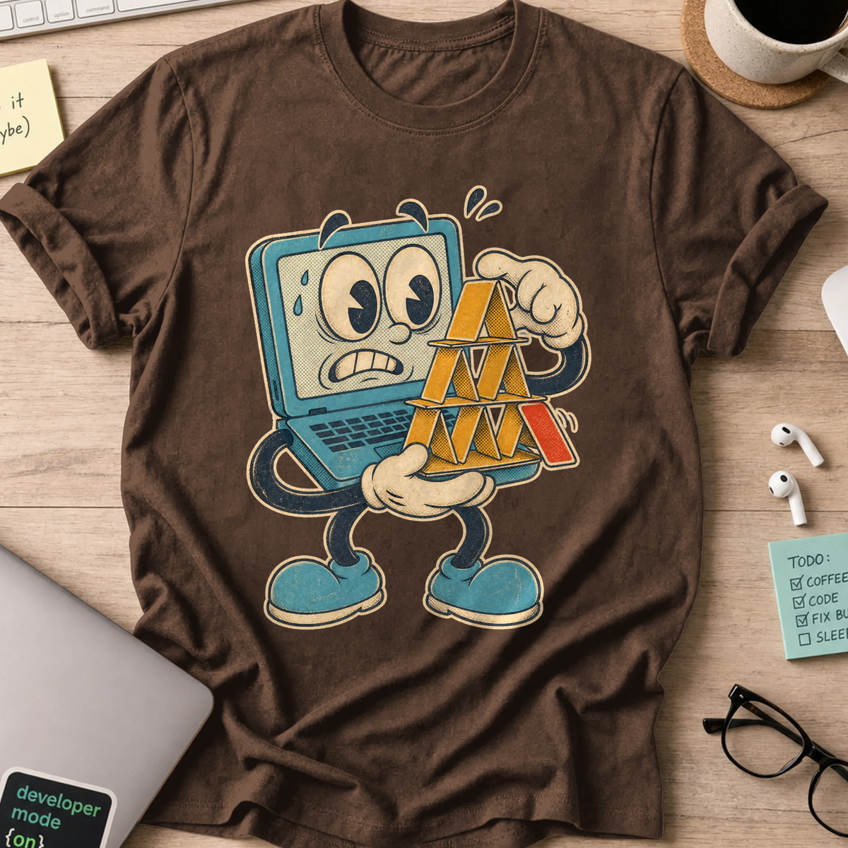 Laptop Card House Shirt — Dark Chocolate