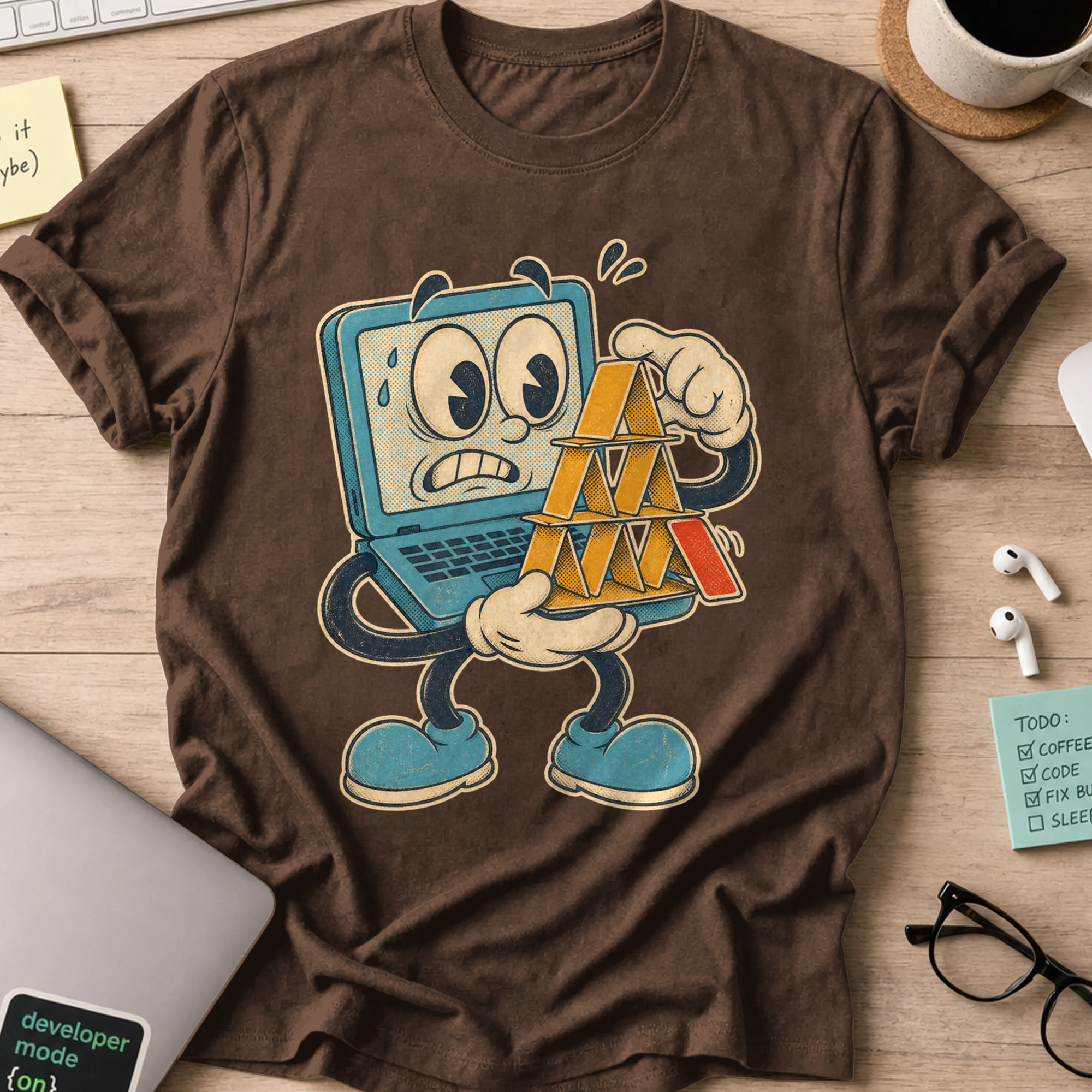 Laptop Card House Shirt — Dark Chocolate