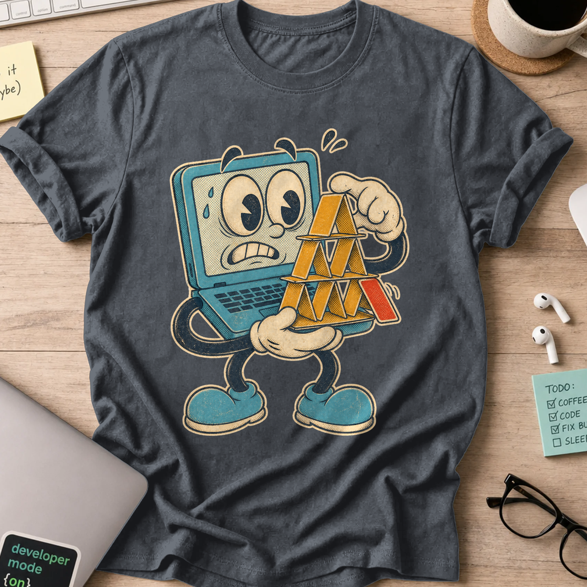 Laptop Card House Shirt — Dark Heather