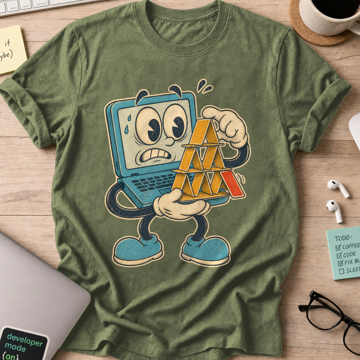 Laptop Card House Shirt — Military Green
