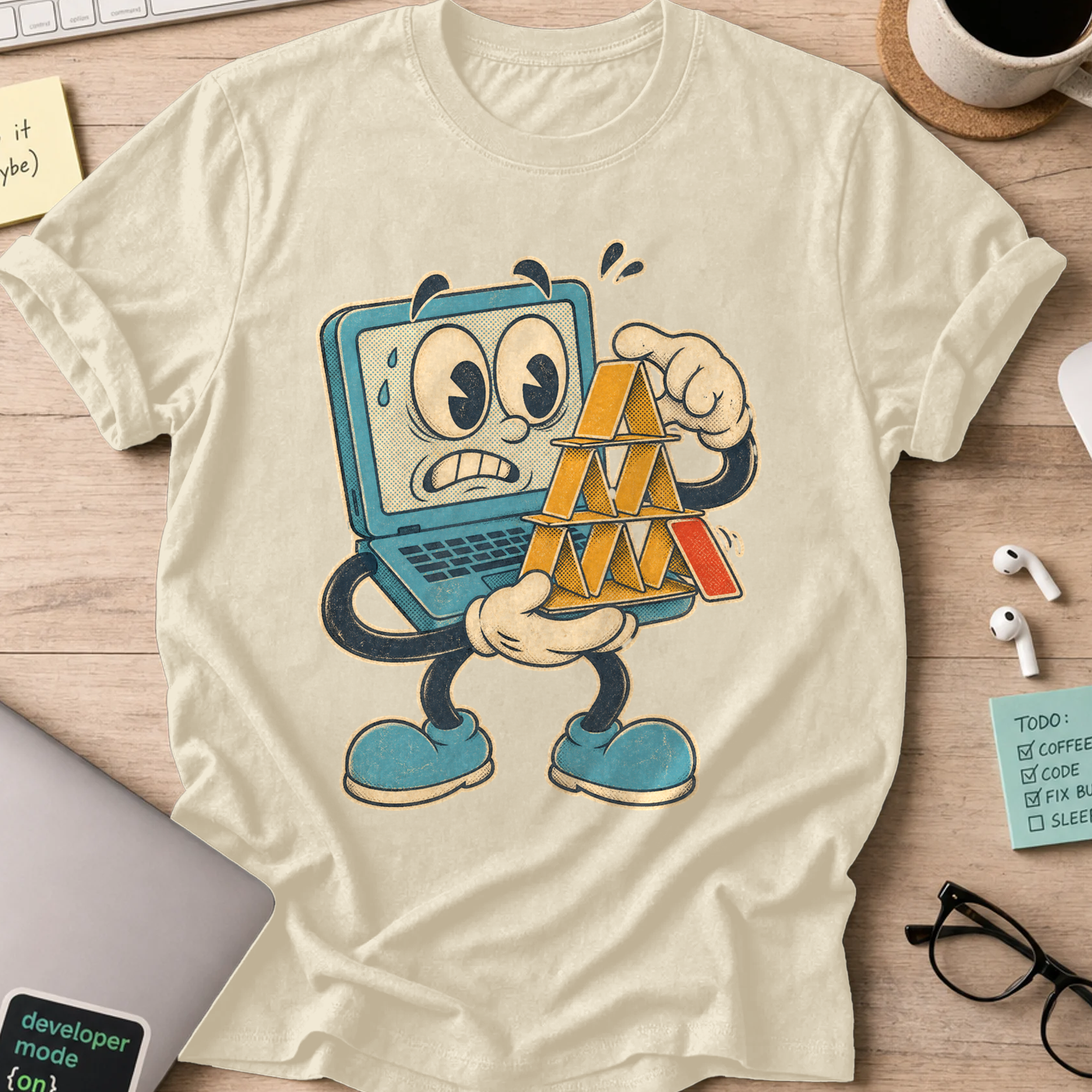 Laptop Card House Shirt — Natural