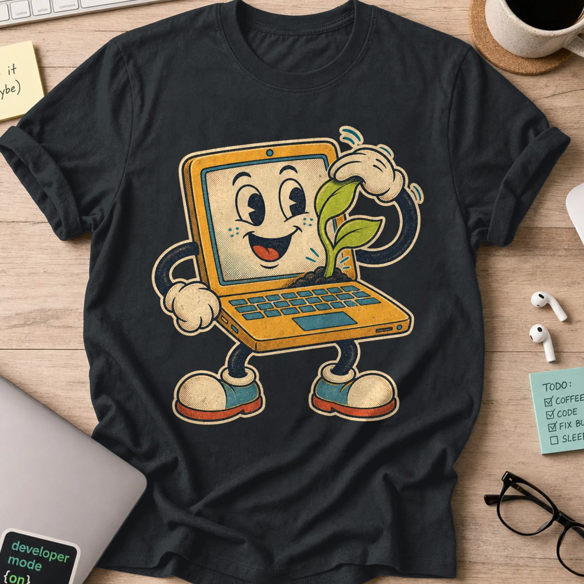 Laptop Plant Care Shirt — Black