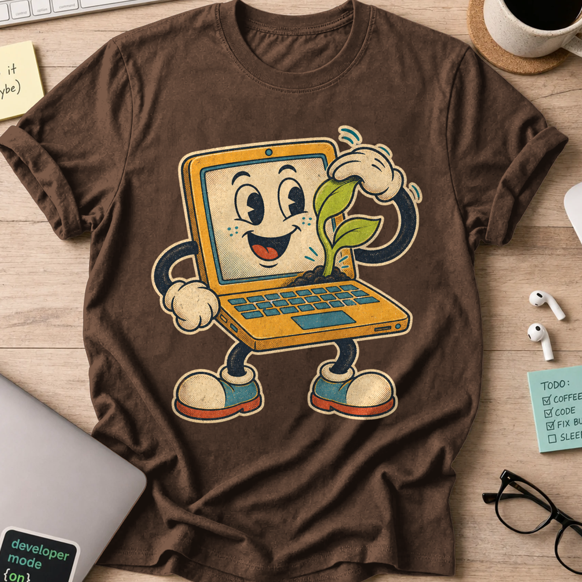 Laptop Plant Care Shirt — Dark Chocolate