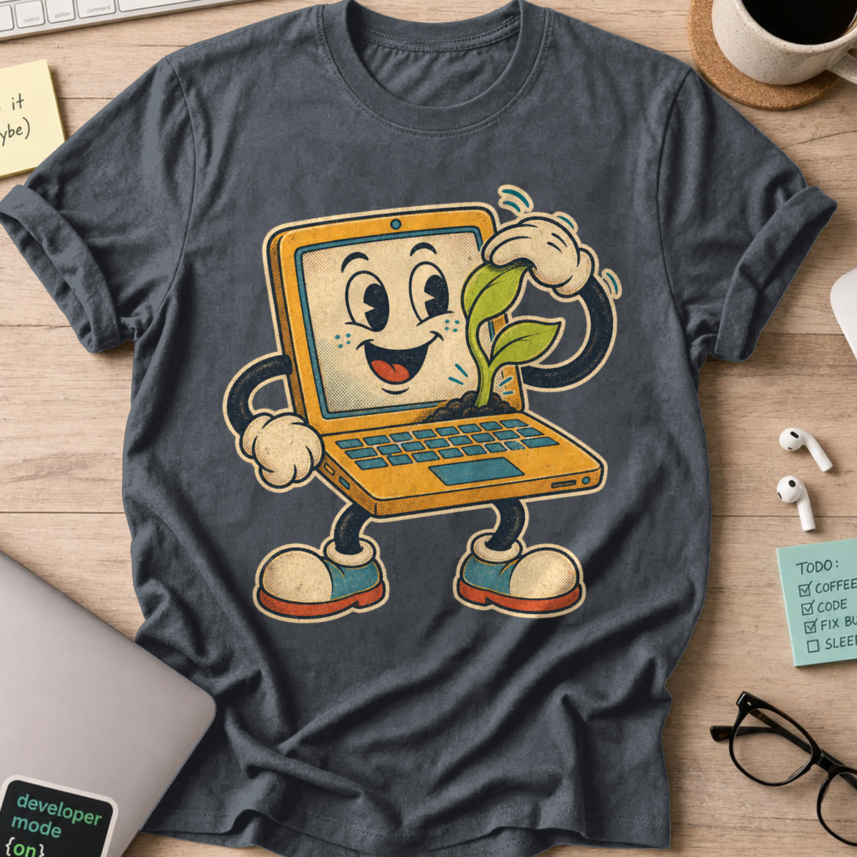 Laptop Plant Care Shirt — Dark Heather