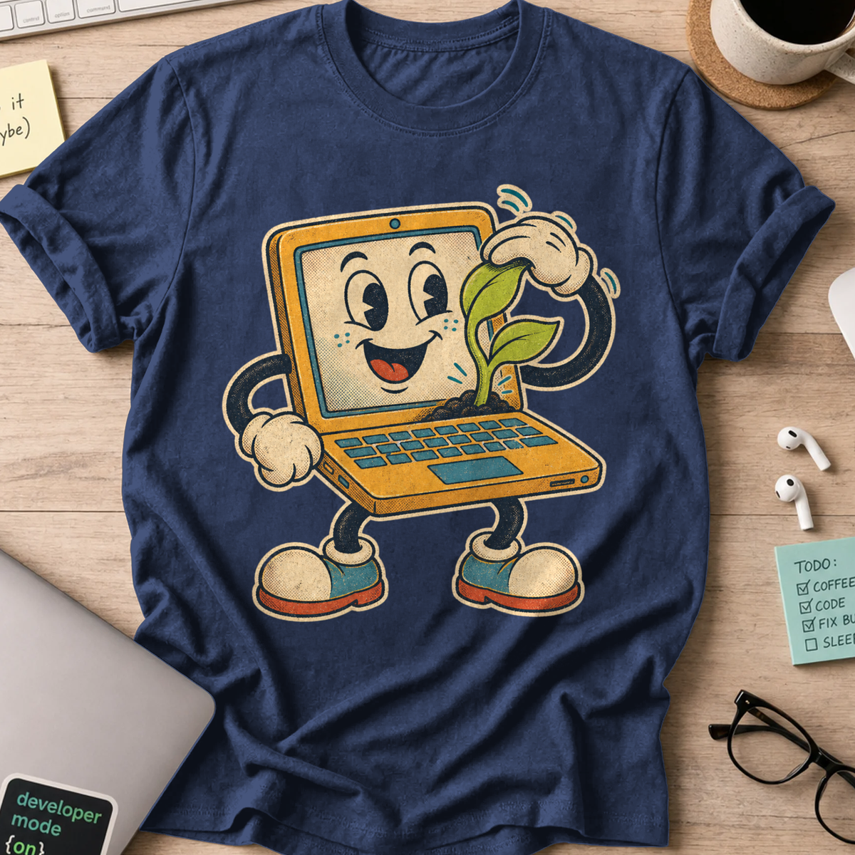 Laptop Plant Care Shirt — Navy
