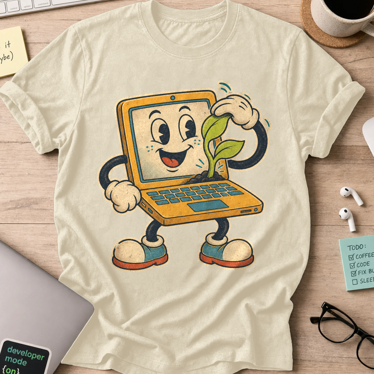 Laptop Plant Care Shirt — Natural