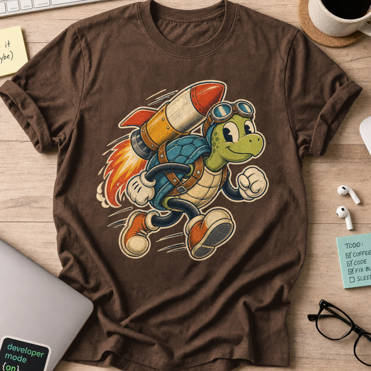 Rocket Turtle Shirt — Dark Chocolate