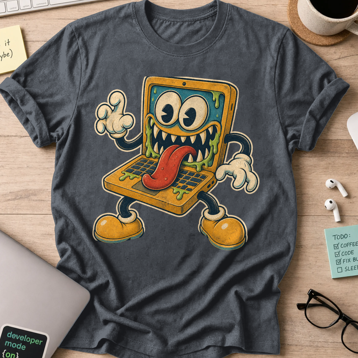 Virus Laptop Shirt — Dark Heather