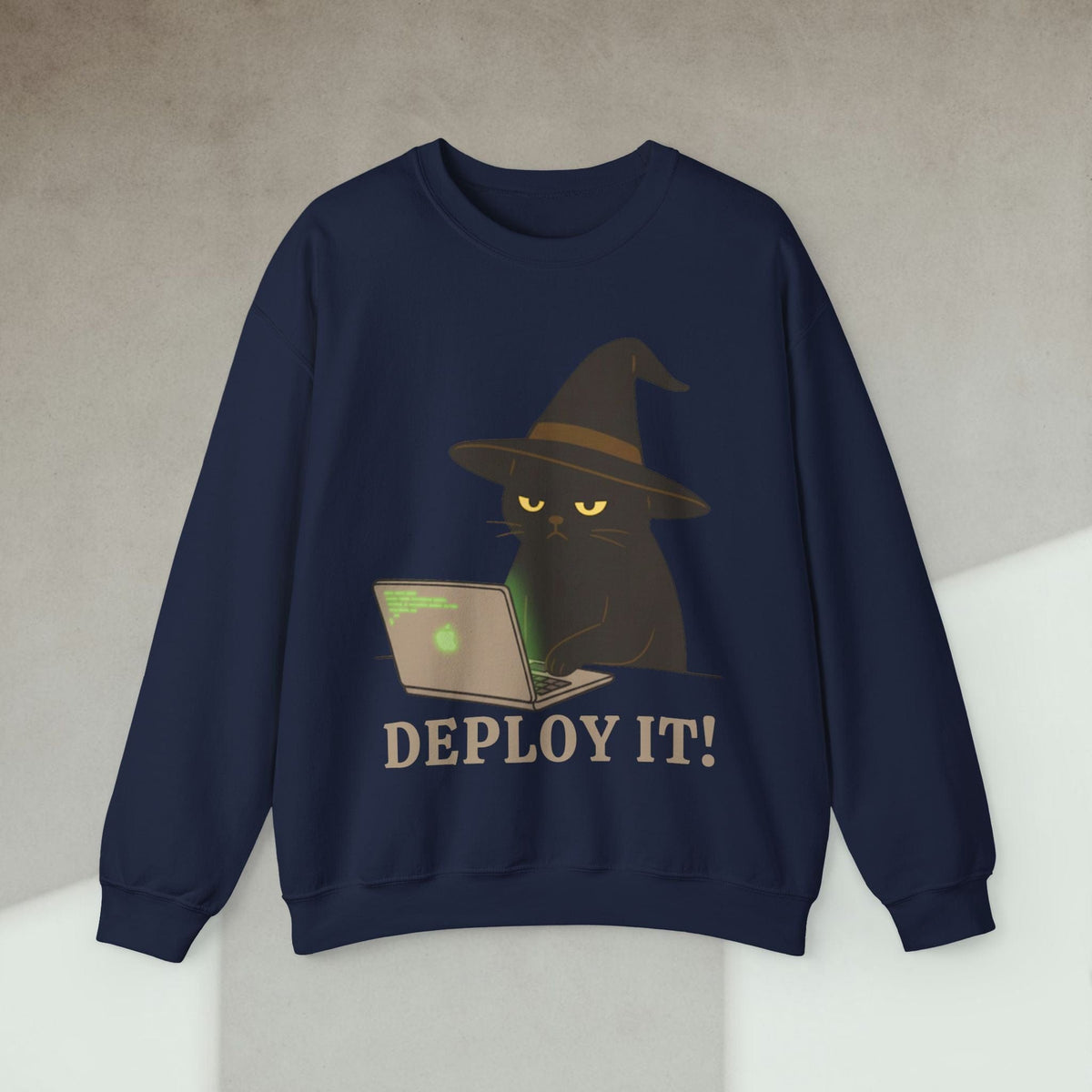 Code Culture deploy it cat sweatshirt funny programmer Sweatshirt in S — Code Culture developer clothing