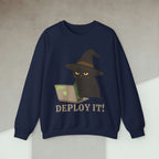 Code Culture deploy it cat sweatshirt funny programmer Sweatshirt in S — Code Culture developer clothing