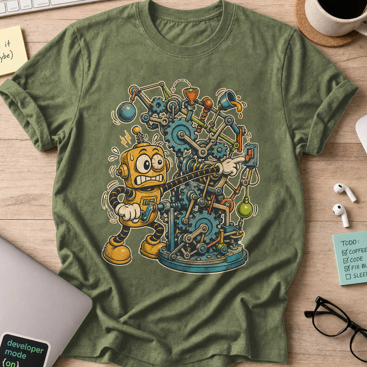 Machine Builder Robot Shirt — Military Green