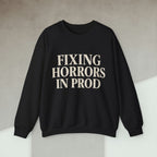 Code Culture fixing horrors in prod sweatshirt funny programmer Sweatshirt in S — Code Culture developer clothing