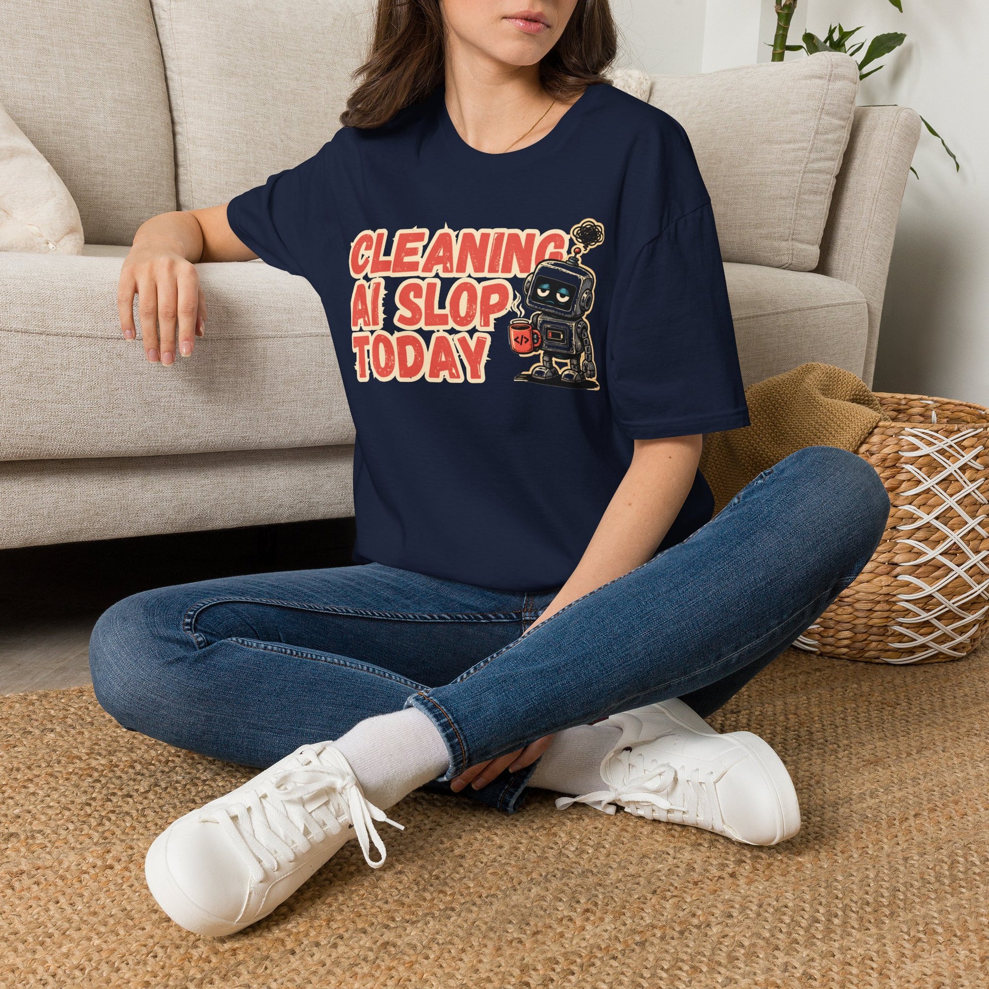 Cleaning AI Slop Today Retro Robot Shirt