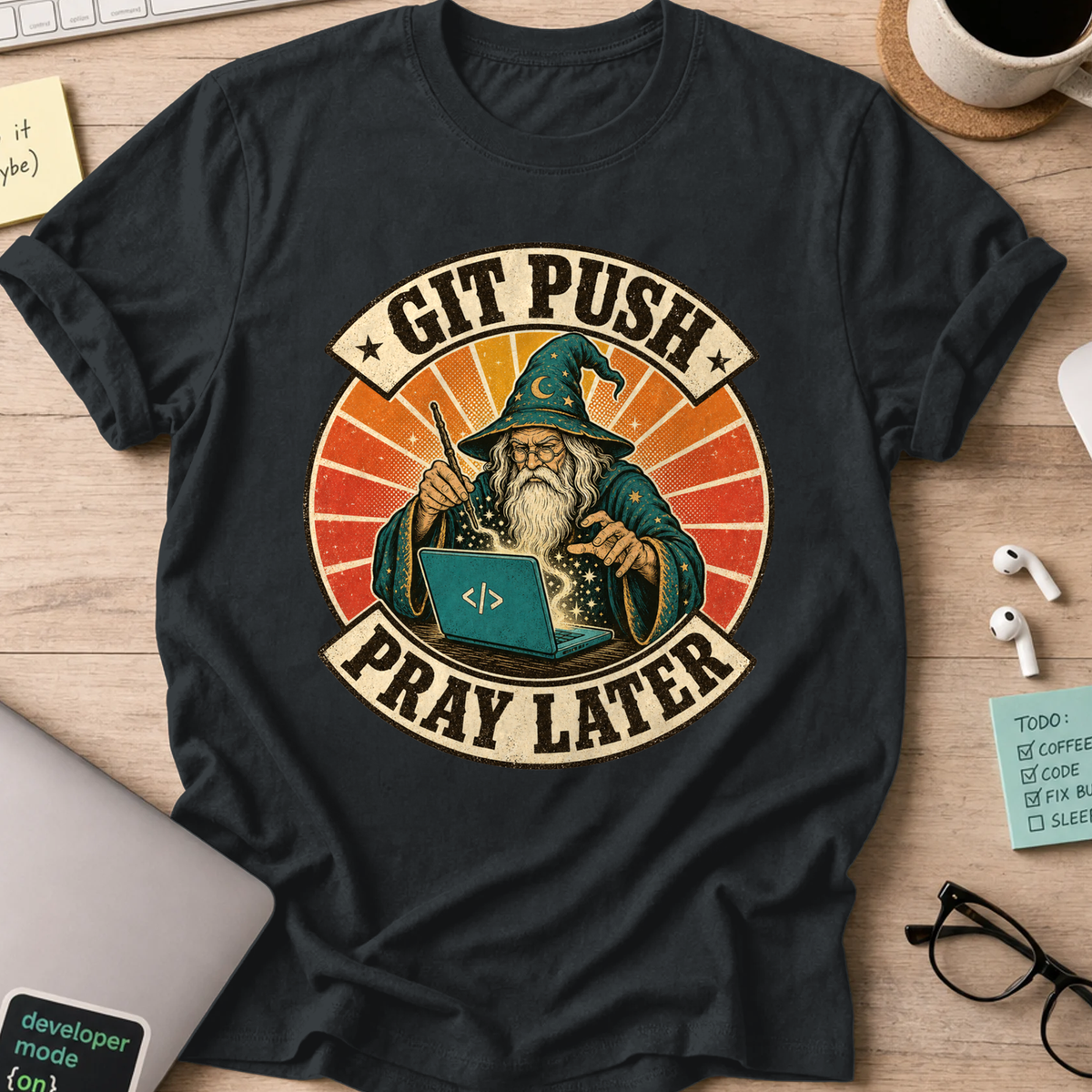 Git Push Pray Later Shirt — Black