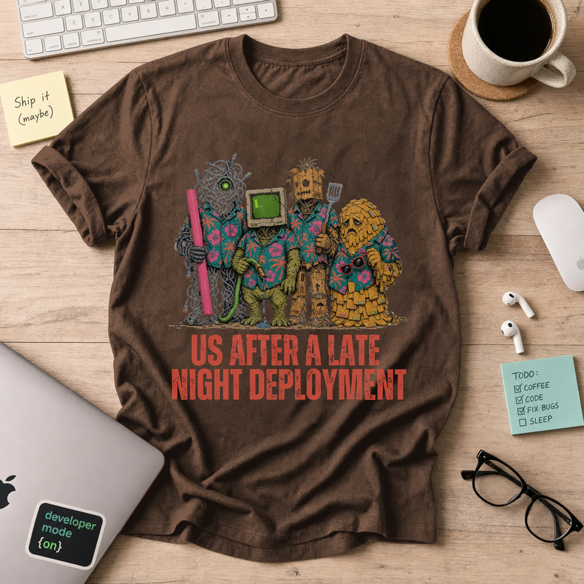 Us After a Late Night Deployment Shirt — Dark Chocolate
