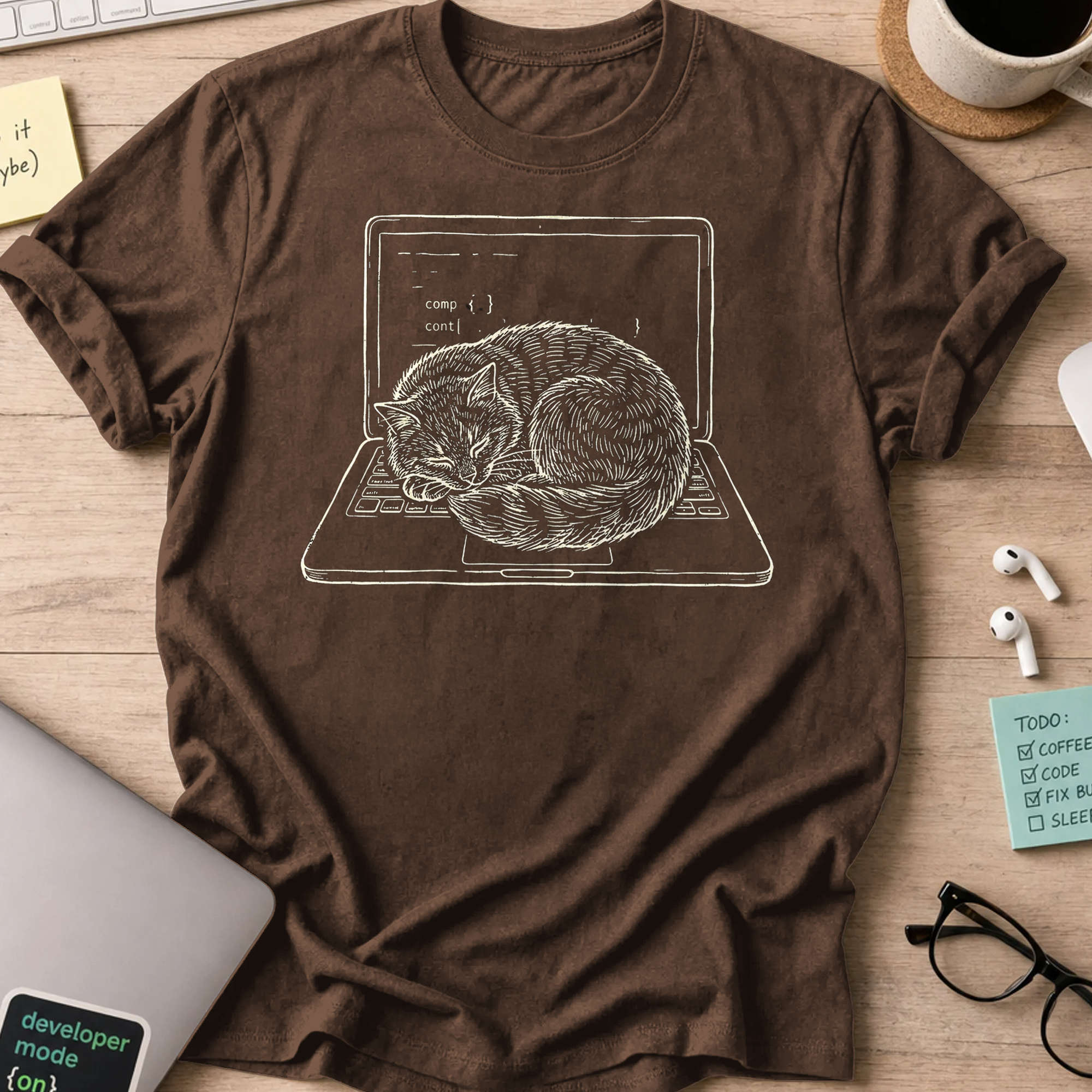 Coding Cat Nap Shirt — Dark Chocolate