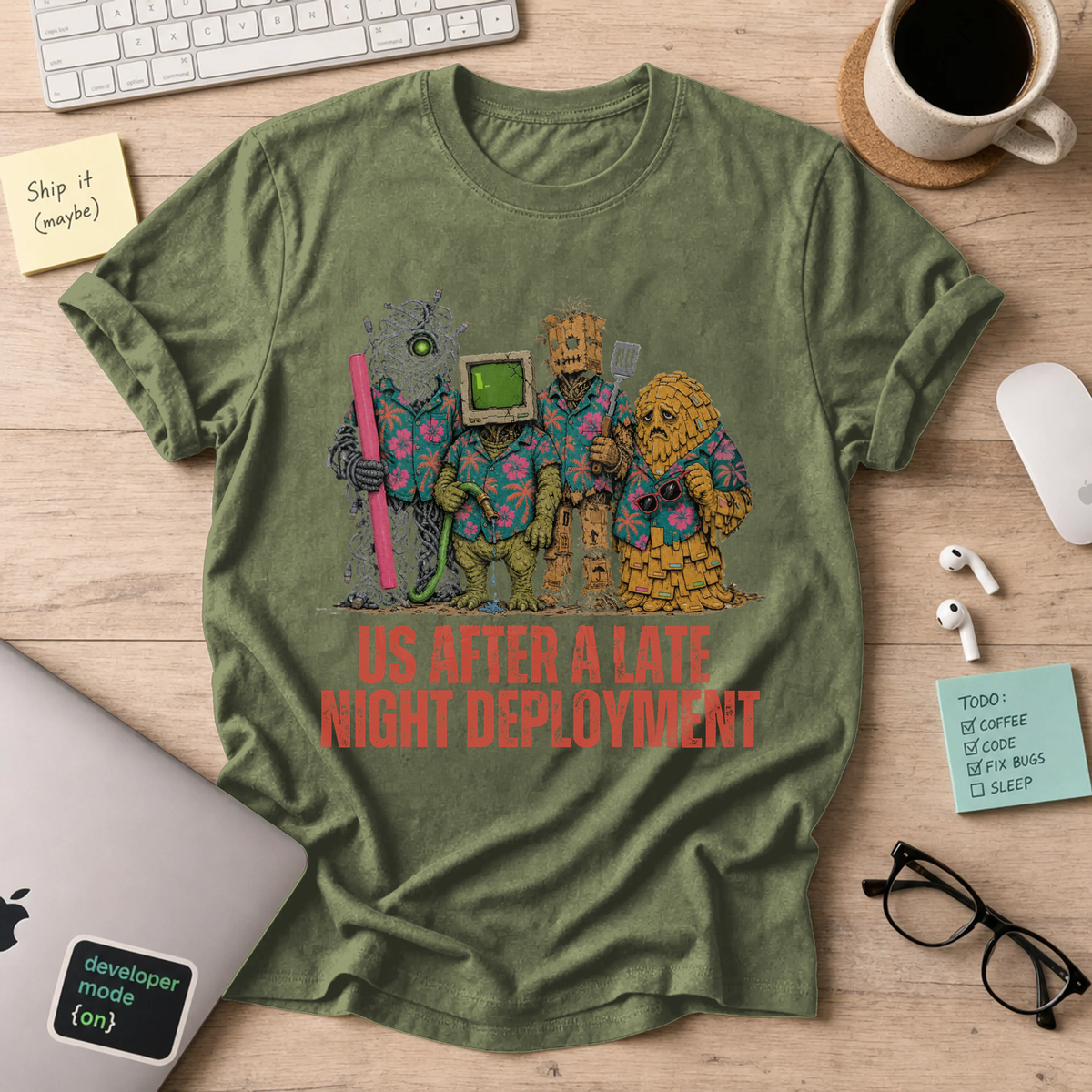Us After a Late Night Deployment Shirt — Military Green