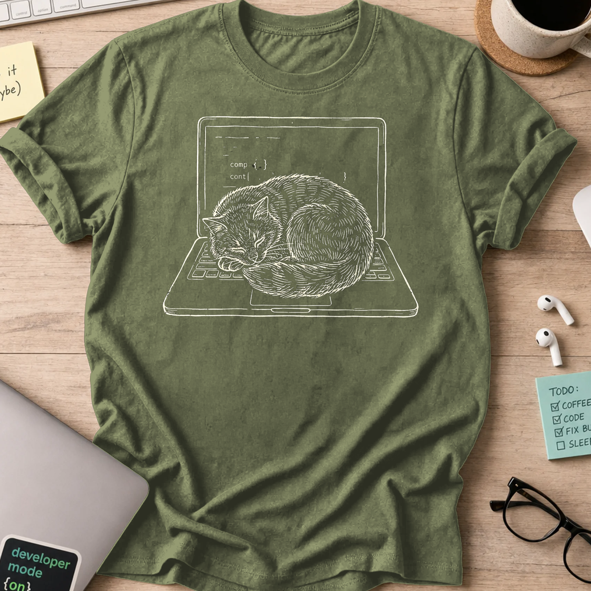 Coding Cat Nap Shirt — Military Green