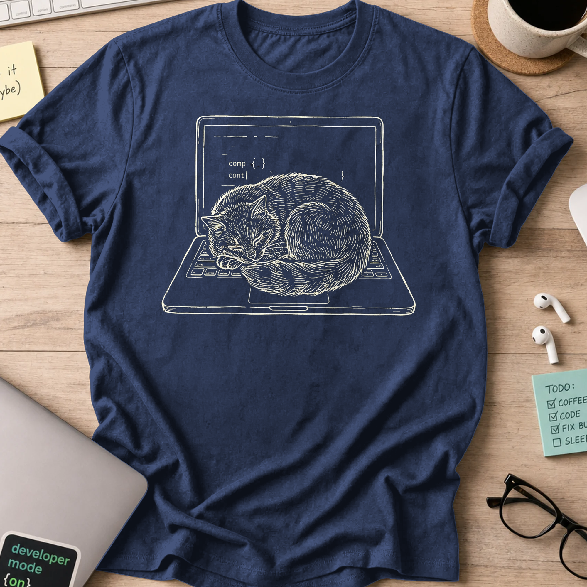 Coding Cat Nap Shirt — Navy