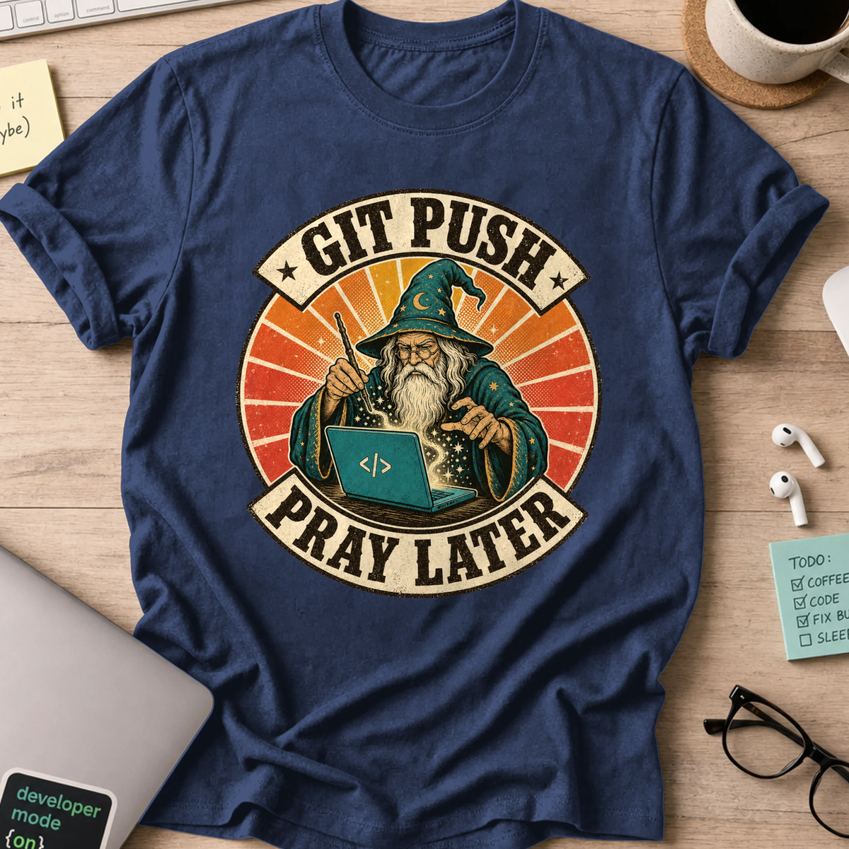 Git Push Pray Later Shirt — Navy