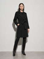 Women's Long Sleeve Woolen Coat in Black - main view