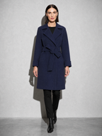 Women's Long Sleeve Woolen Coat in Dark Blue - main view
